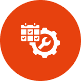Gear, wrench, and calendar symbols