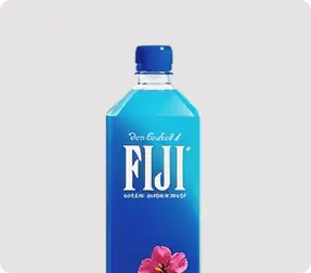 Fiji water bottle with pink flower design.