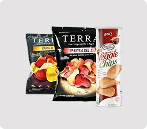 Assorted bags of vegetable and veggie chips.